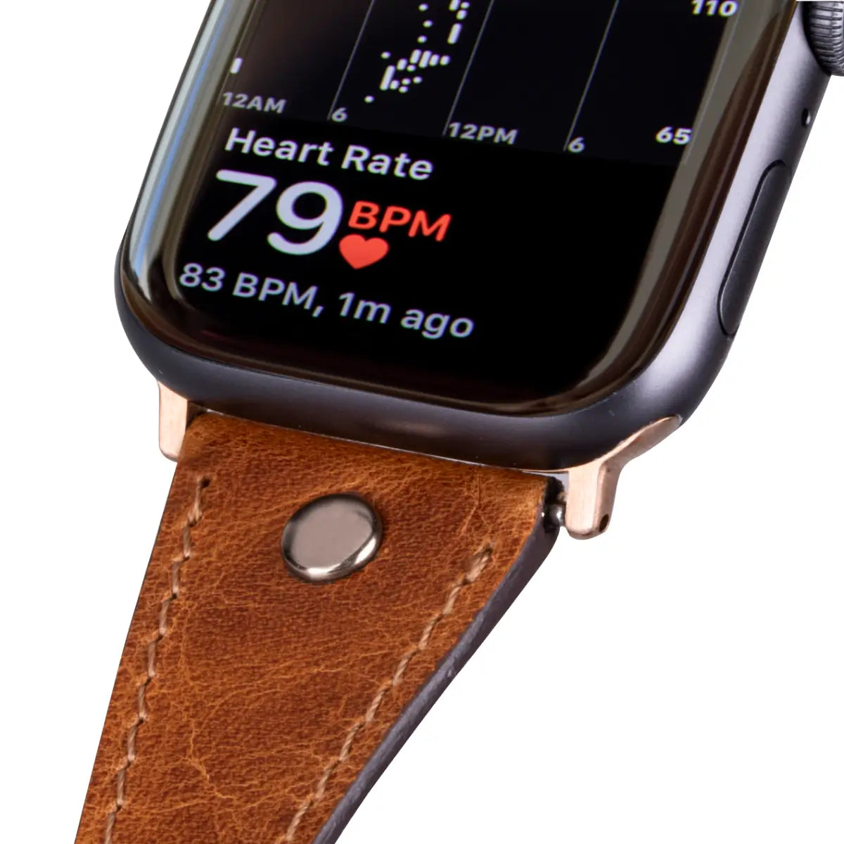 Camel Brown Leather Double Tour Slim Apple Watch Band Silver Rivet
