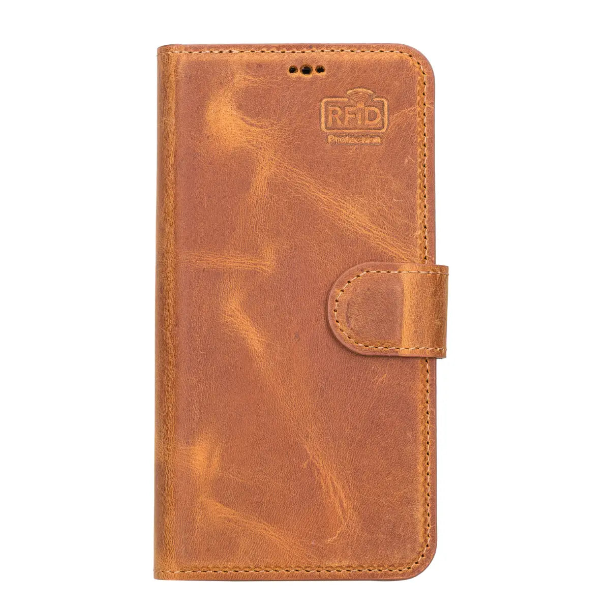Camel Brown Leather Wallet Case for iPhone 13