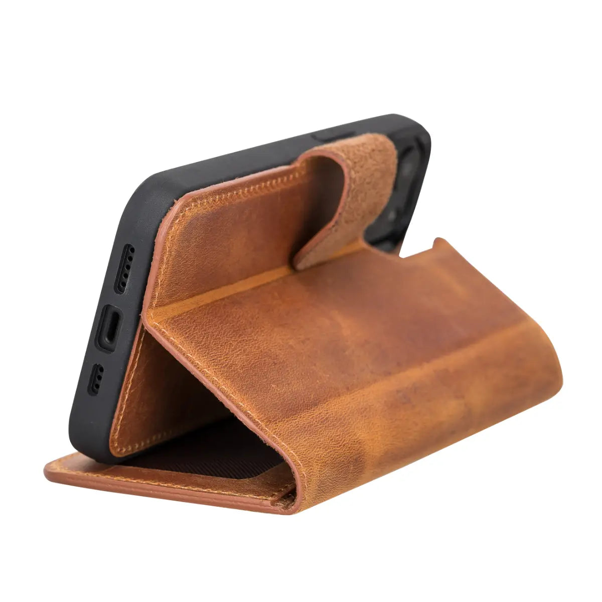 Camel Brown Leather Wallet Case for iPhone 13