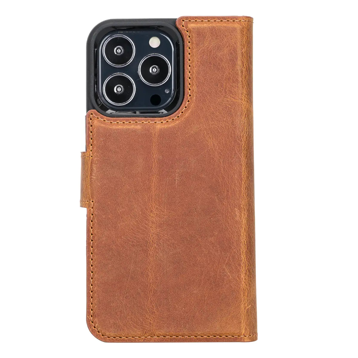 Camel Brown Leather Wallet Case for iPhone 13 Pro
