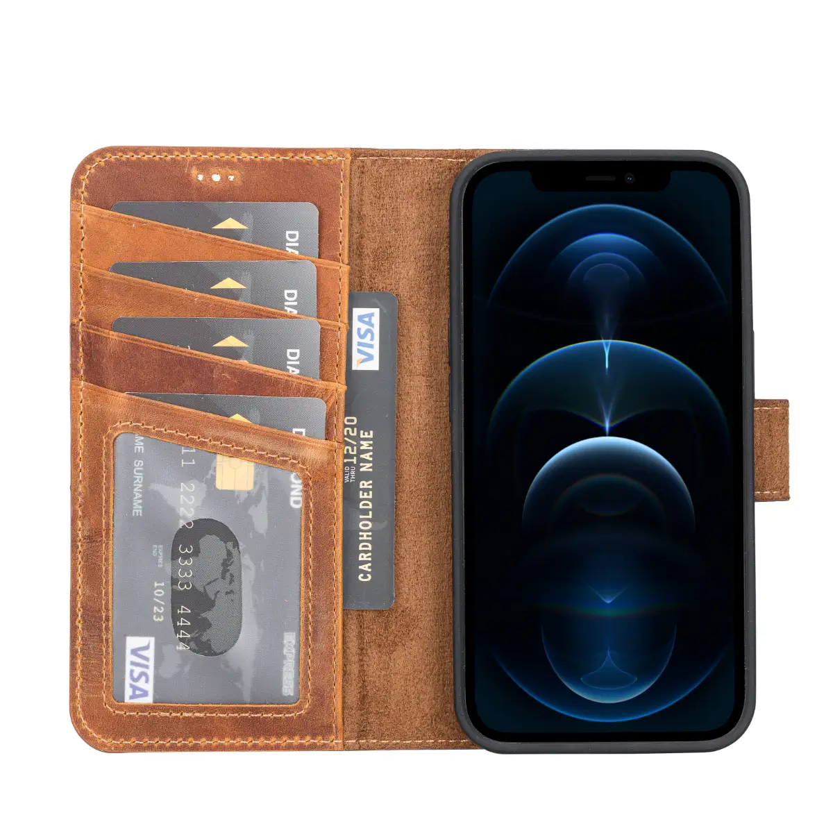 Camel Brown Leather Wallet Case for iPhone 13 Pro