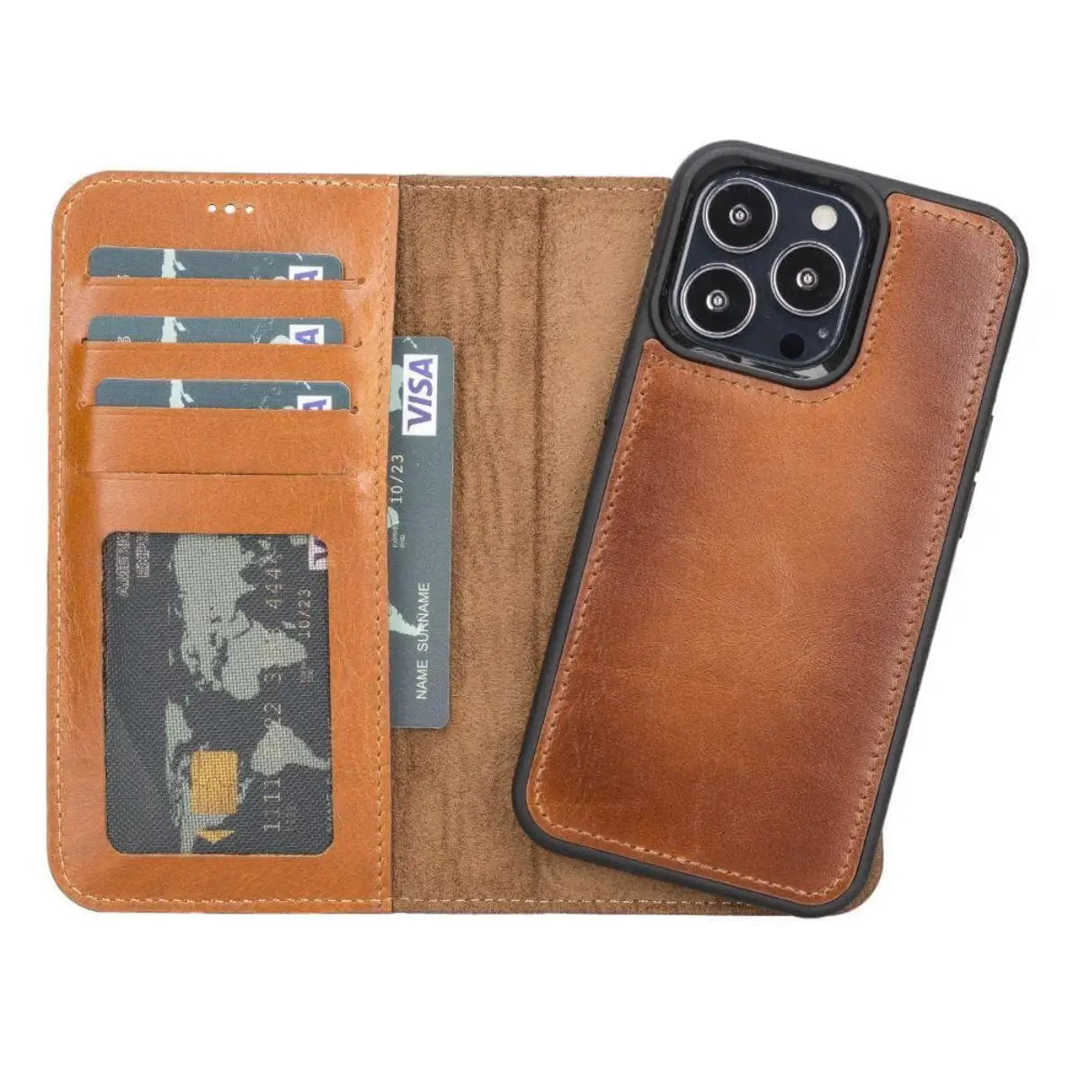 Camel Brown Leather Wallet Case for iPhone 13 Pro Max