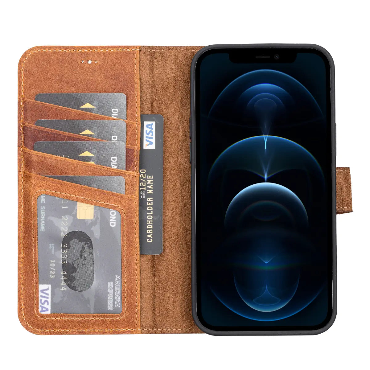 Camel Brown Leather Wallet Case for iPhone 13 Pro Max