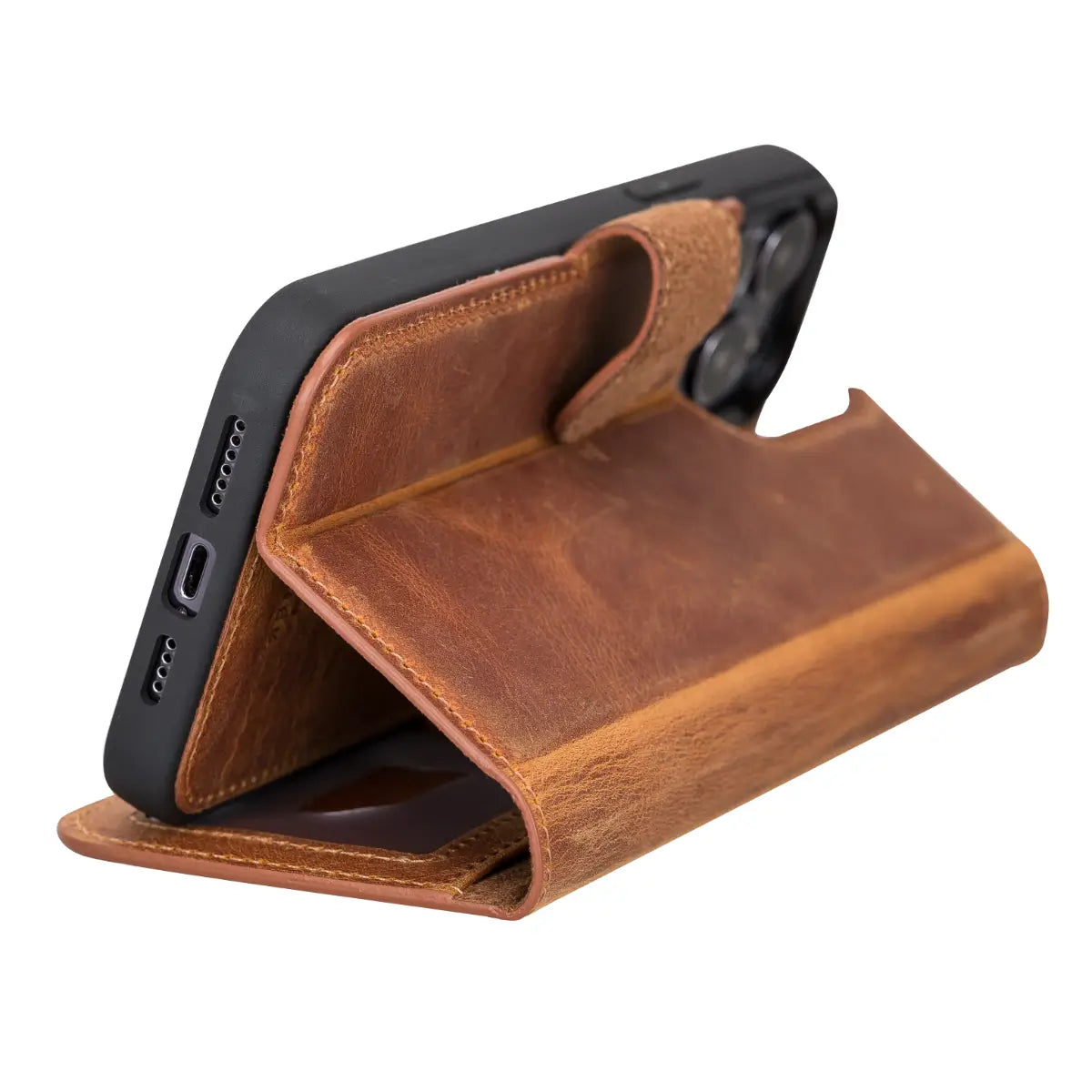 Camel Brown Leather Wallet Case for iPhone 13 Pro Max