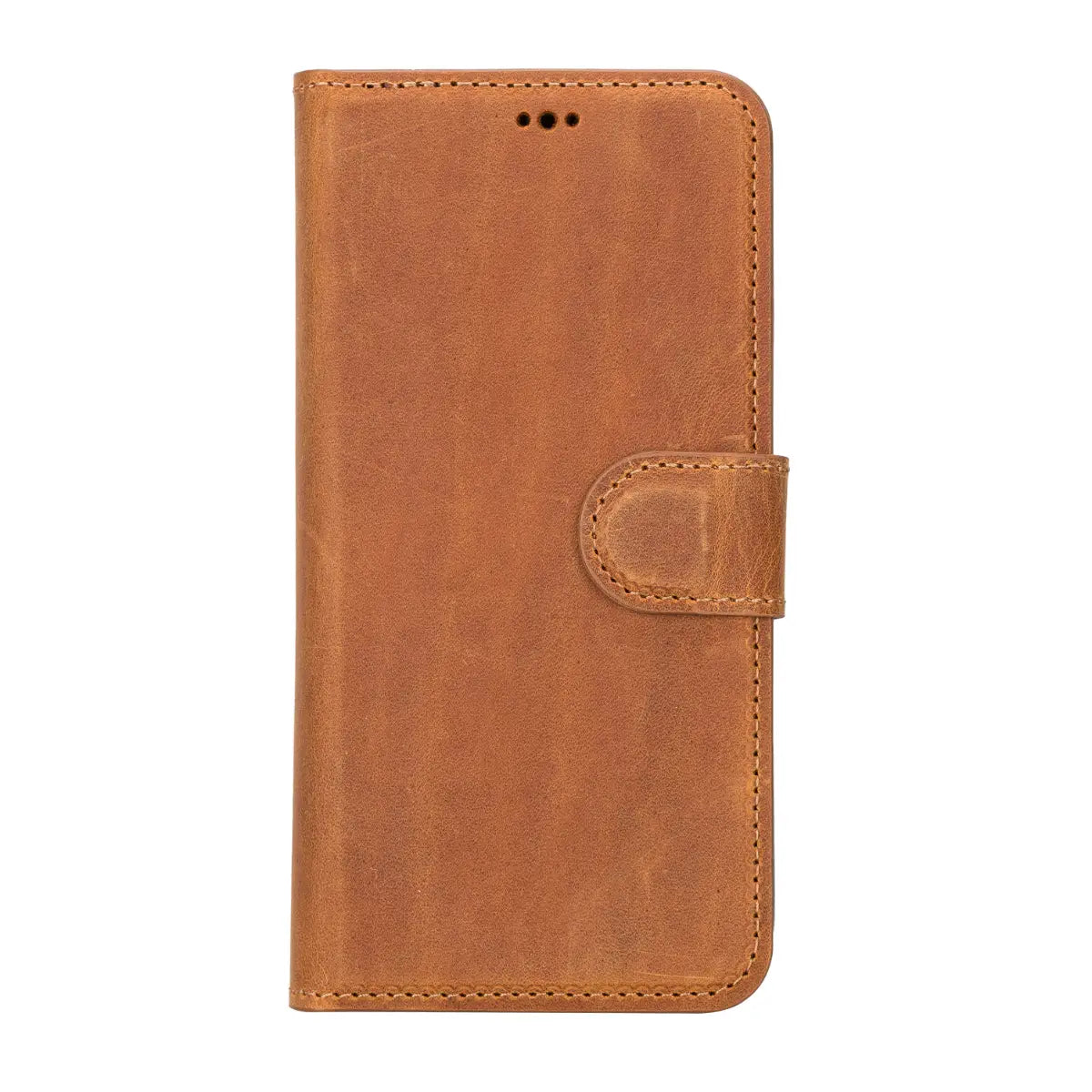Camel Brown Leather Wallet Case for iPhone 14