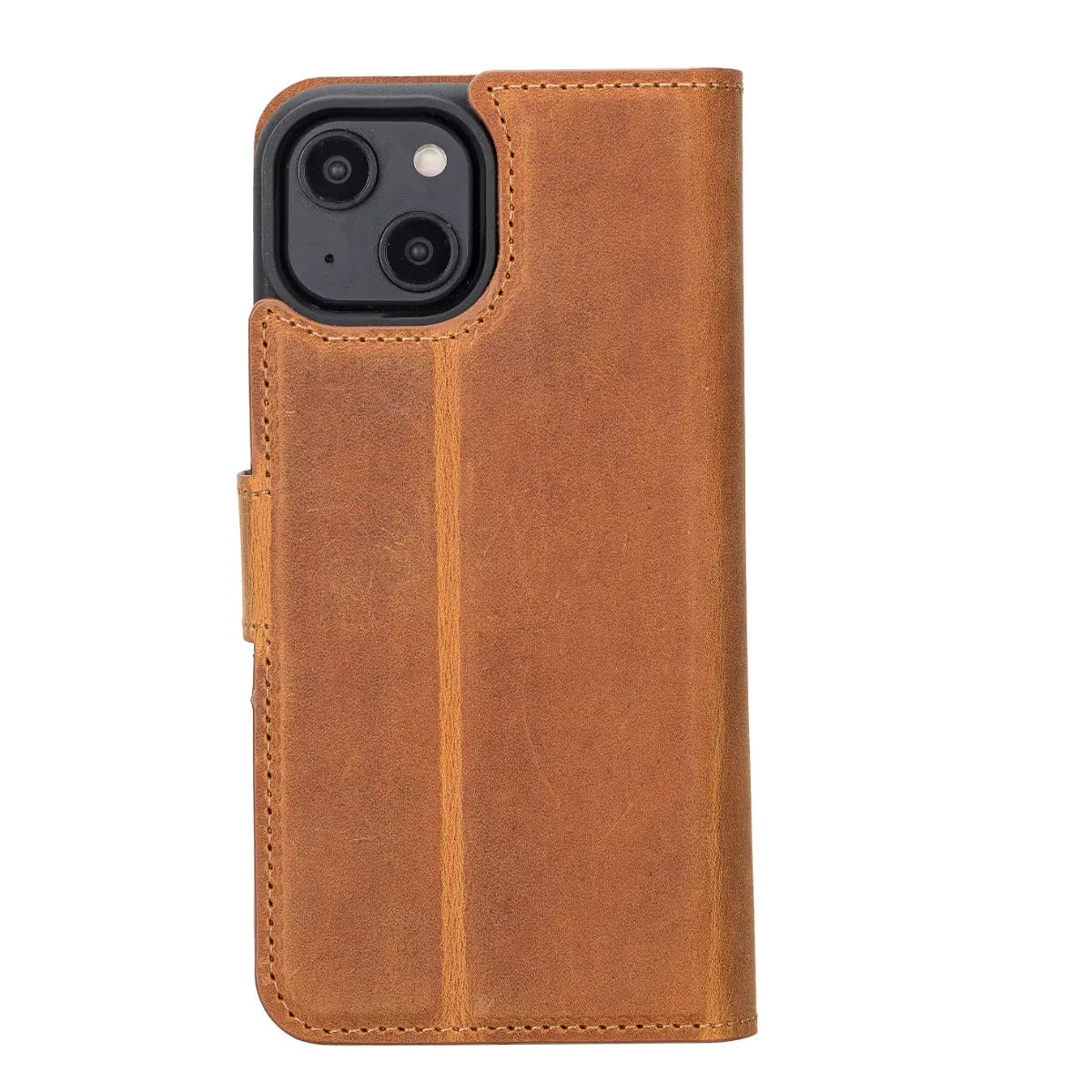 Camel Brown Leather Wallet Case for iPhone 14