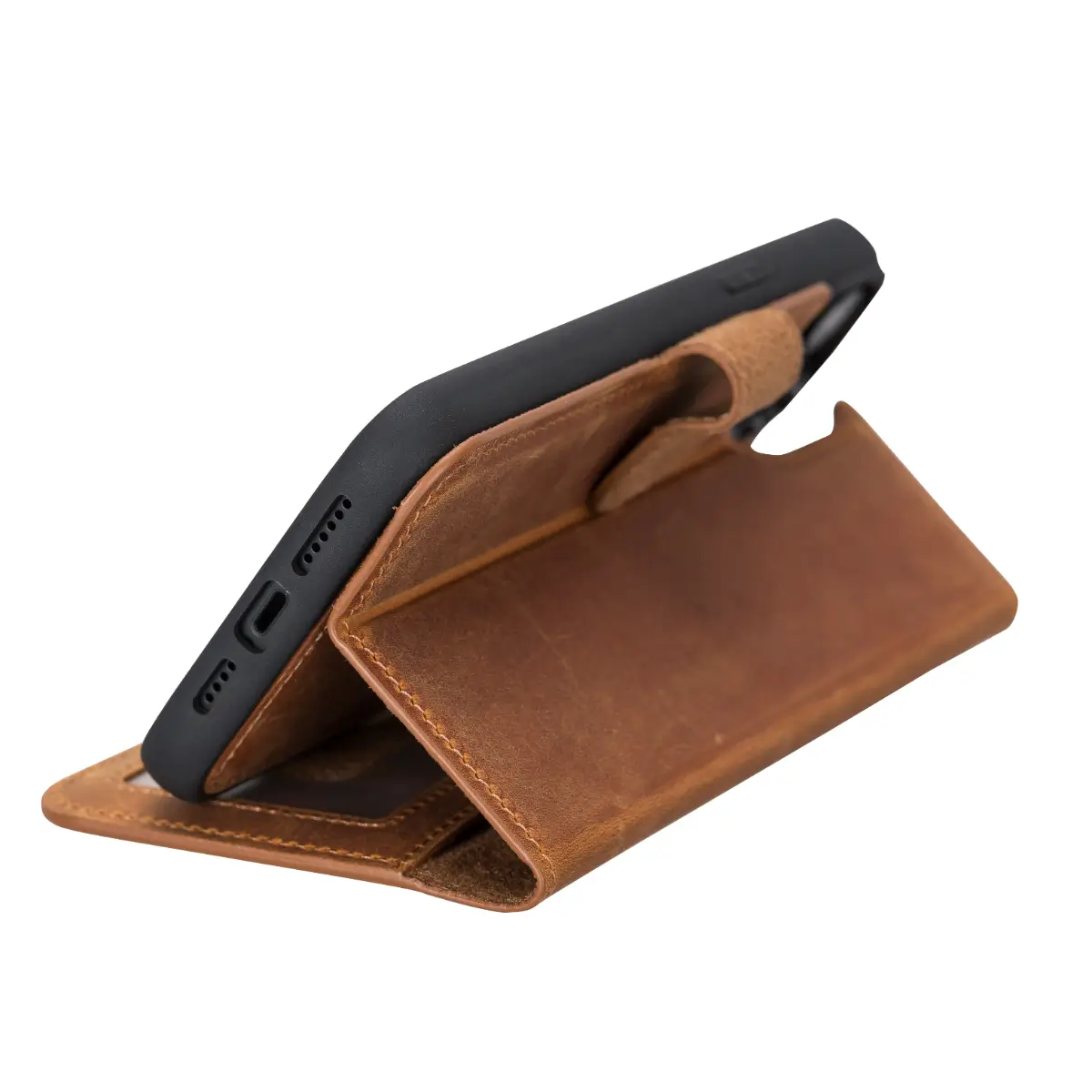 Camel Brown Leather Wallet Case for iPhone 14 Plus