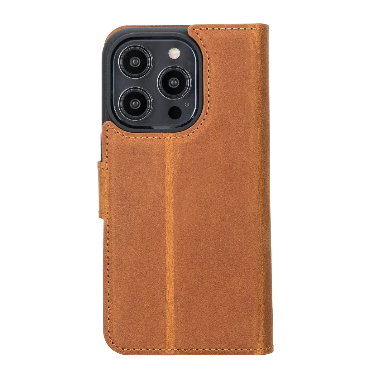 Camel Brown Leather Wallet Case for iPhone 14 Pro