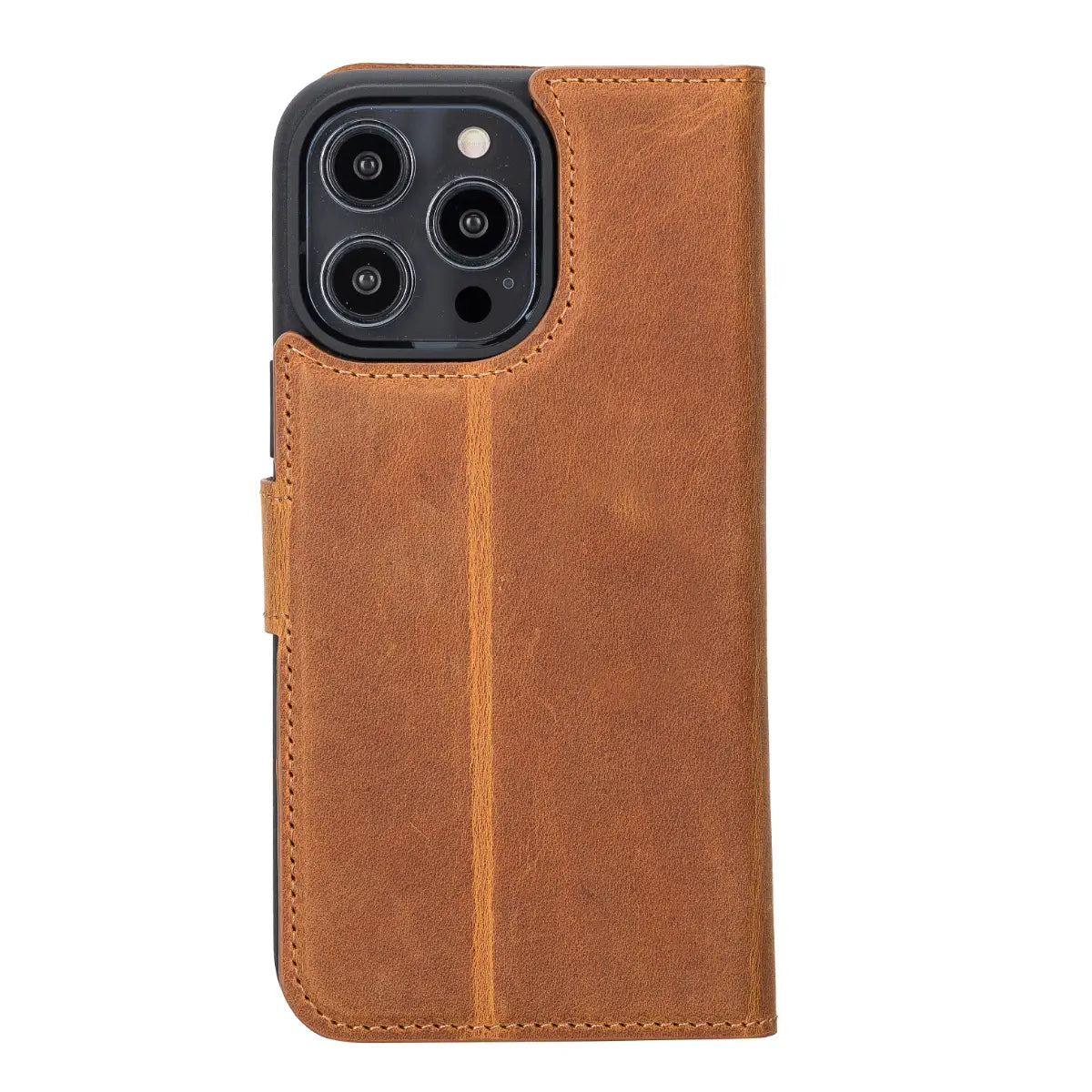 Camel Brown Leather Wallet Case for iPhone 14 Pro Max