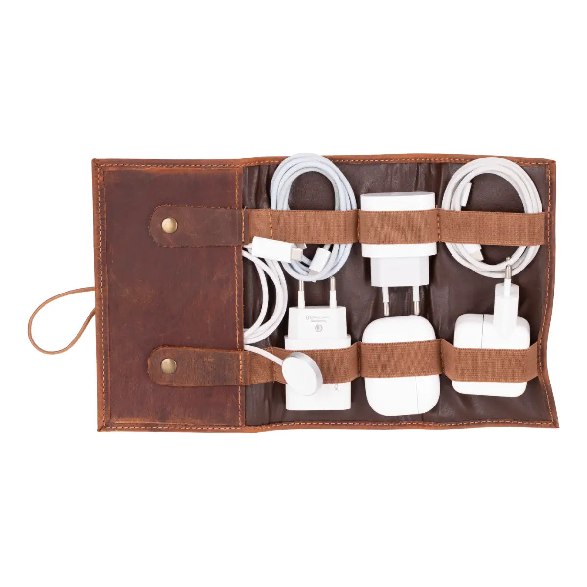 Distressed Brown Leather Cable Organizer