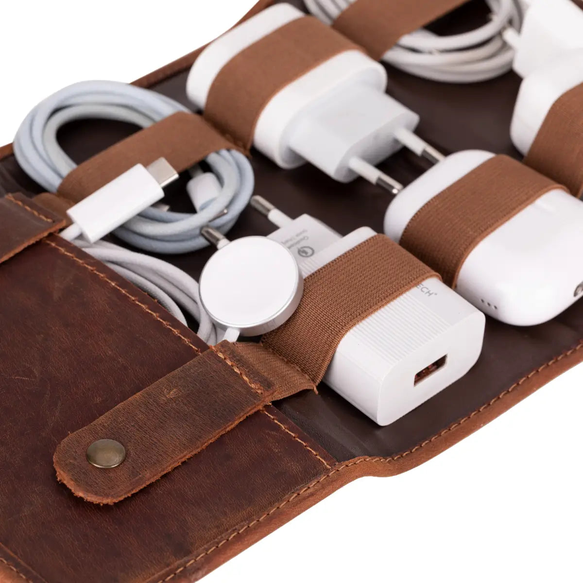 Distressed Brown Leather Cable Organizer