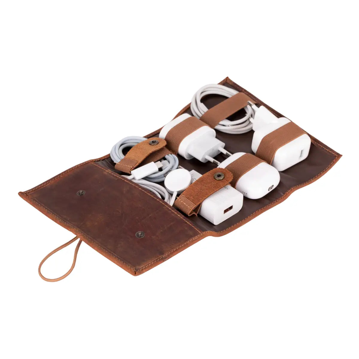 Distressed Brown Leather Cable Organizer