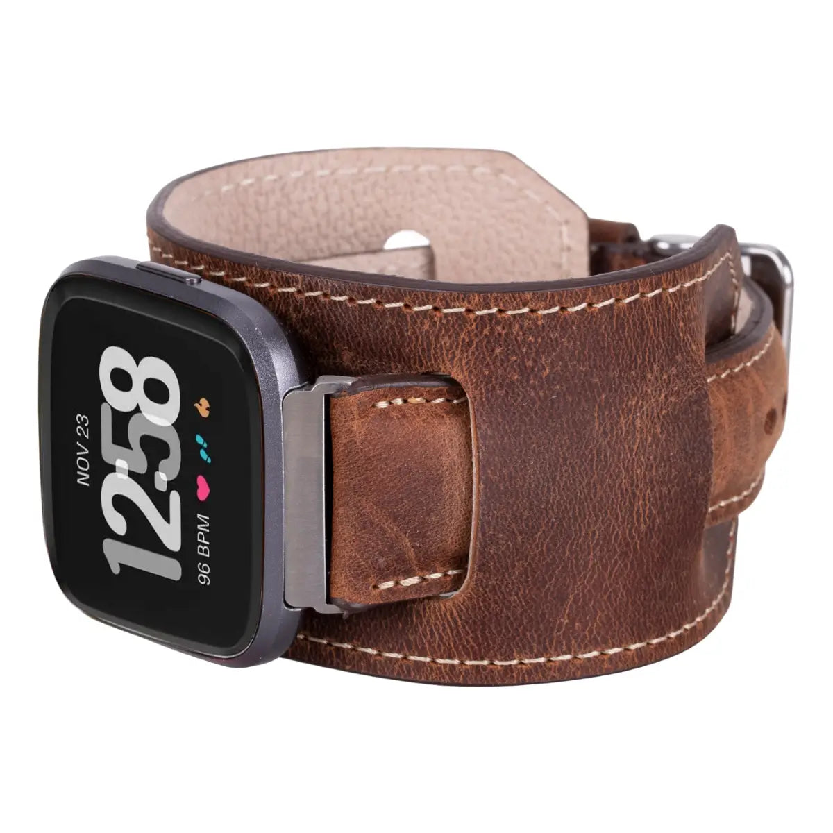 Distressed Brown Leather Cuff Fitbit Watch Band