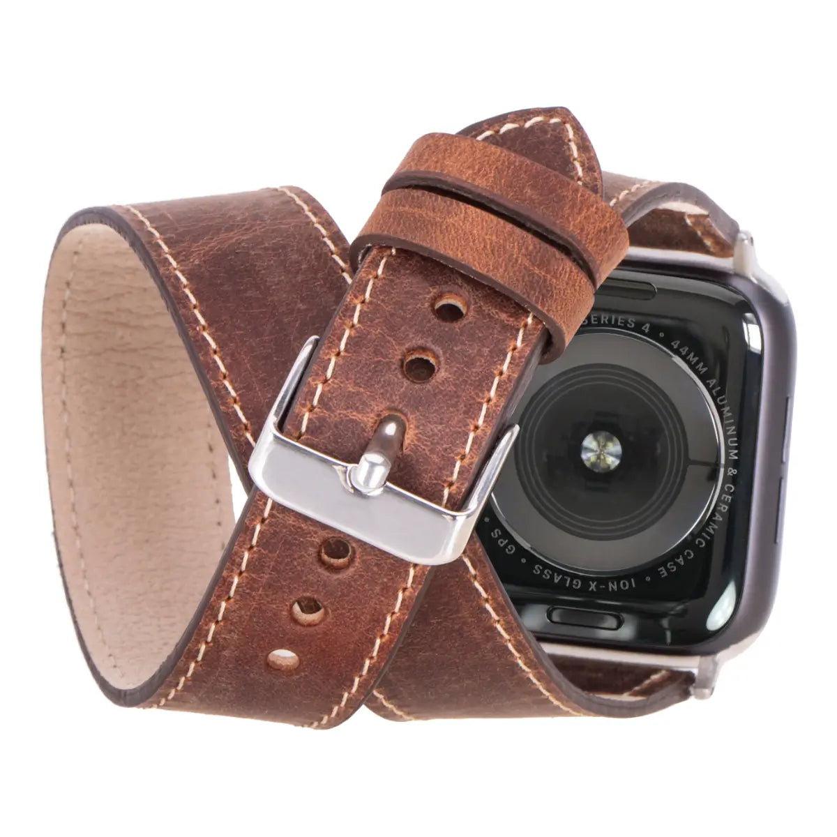 Distressed Brown Leather Double Tour Apple Watch Band