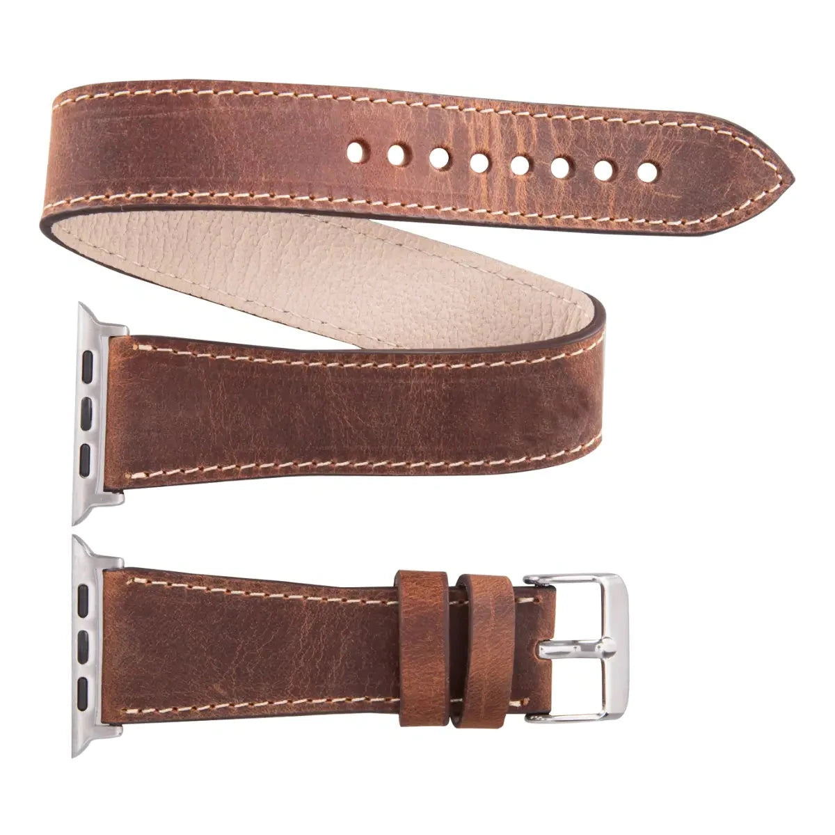 Distressed Brown Leather Double Tour Apple Watch Band