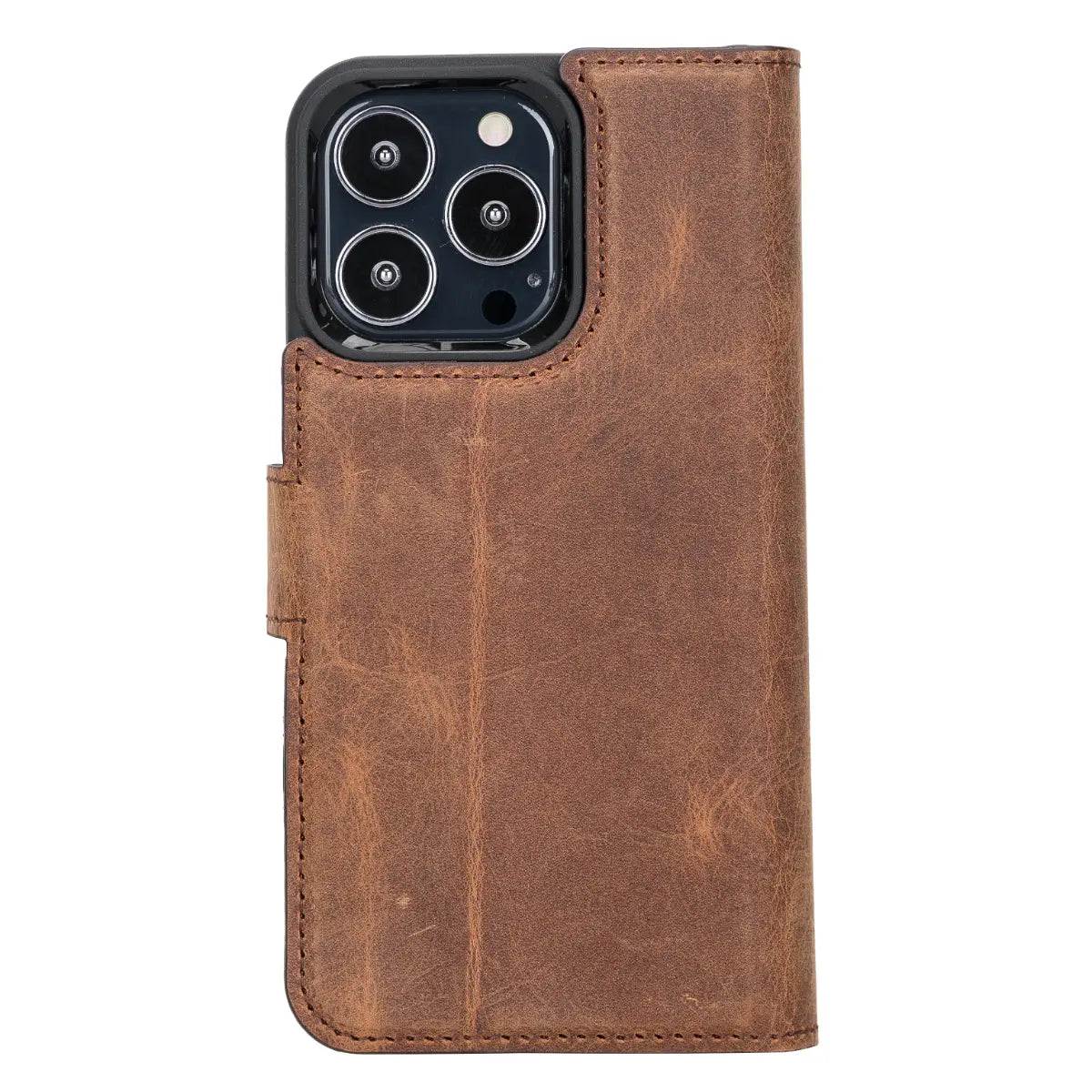 Distressed Brown Leather Magnetic Case for iPhone 13 Pro