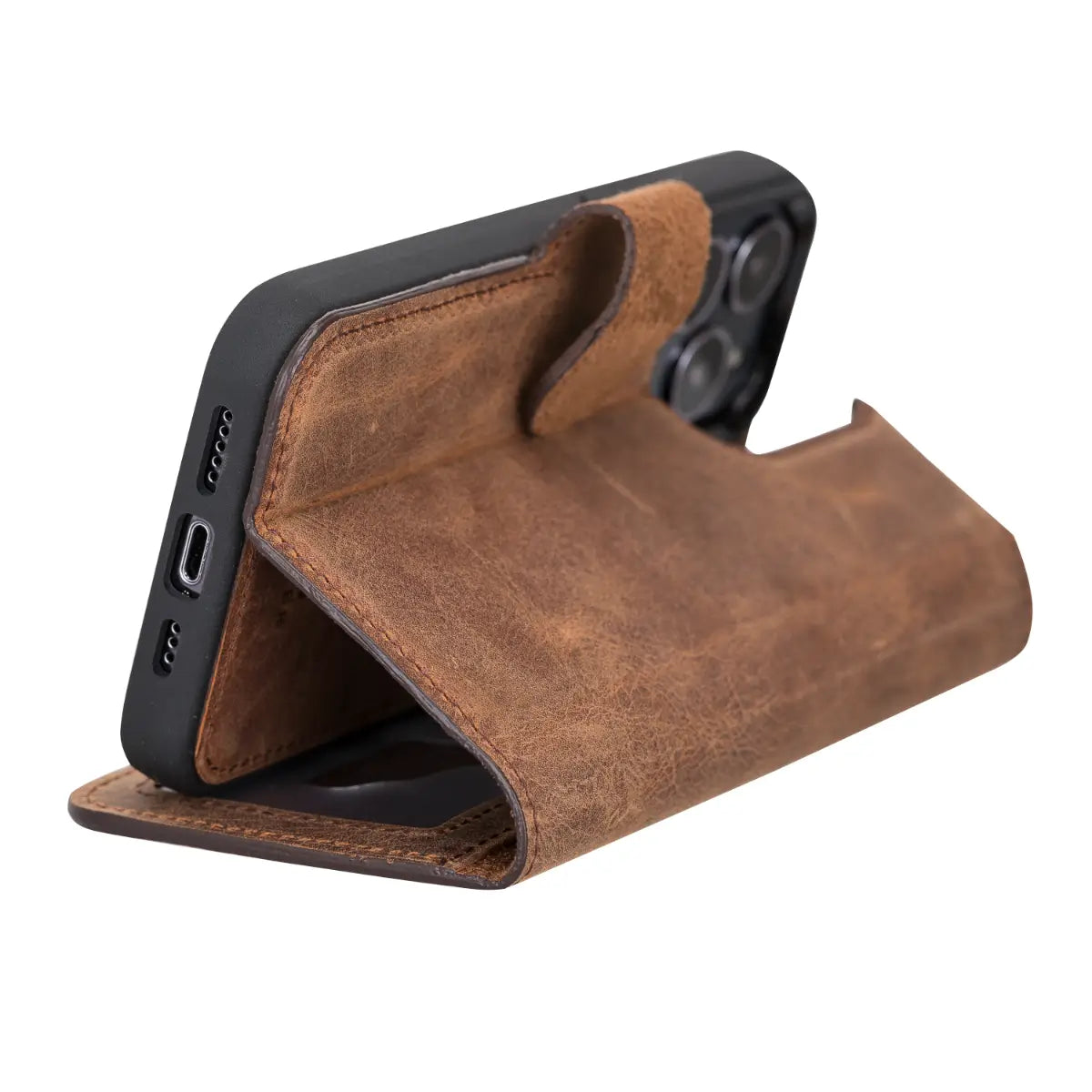 Distressed Brown Leather Magnetic Case for iPhone 13 Pro