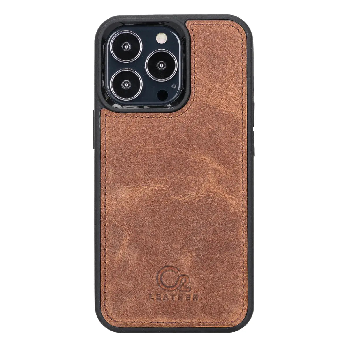 Distressed Brown Leather Magnetic Case for iPhone 13 Pro