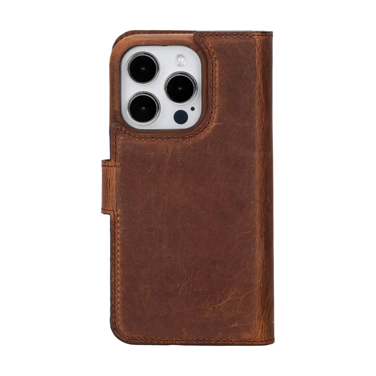 Distressed Brown Leather Prestige Wallet Case for iPhone 15 Pro