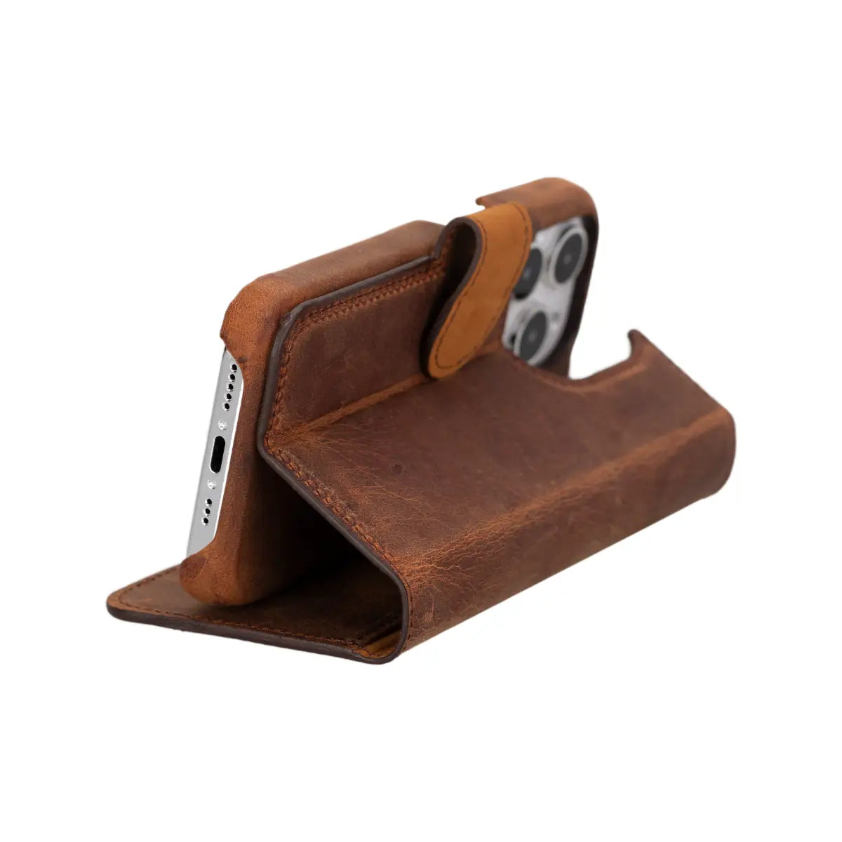 Distressed Brown Leather Prestige Wallet Case for iPhone 15 Pro