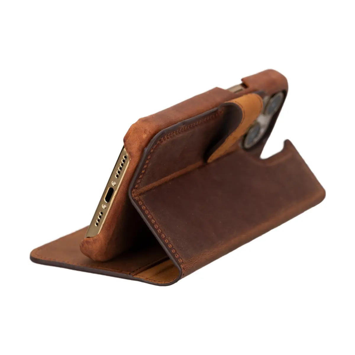 Distressed Brown Leather Prestige Wallet Case for iPhone 15 Pro Max