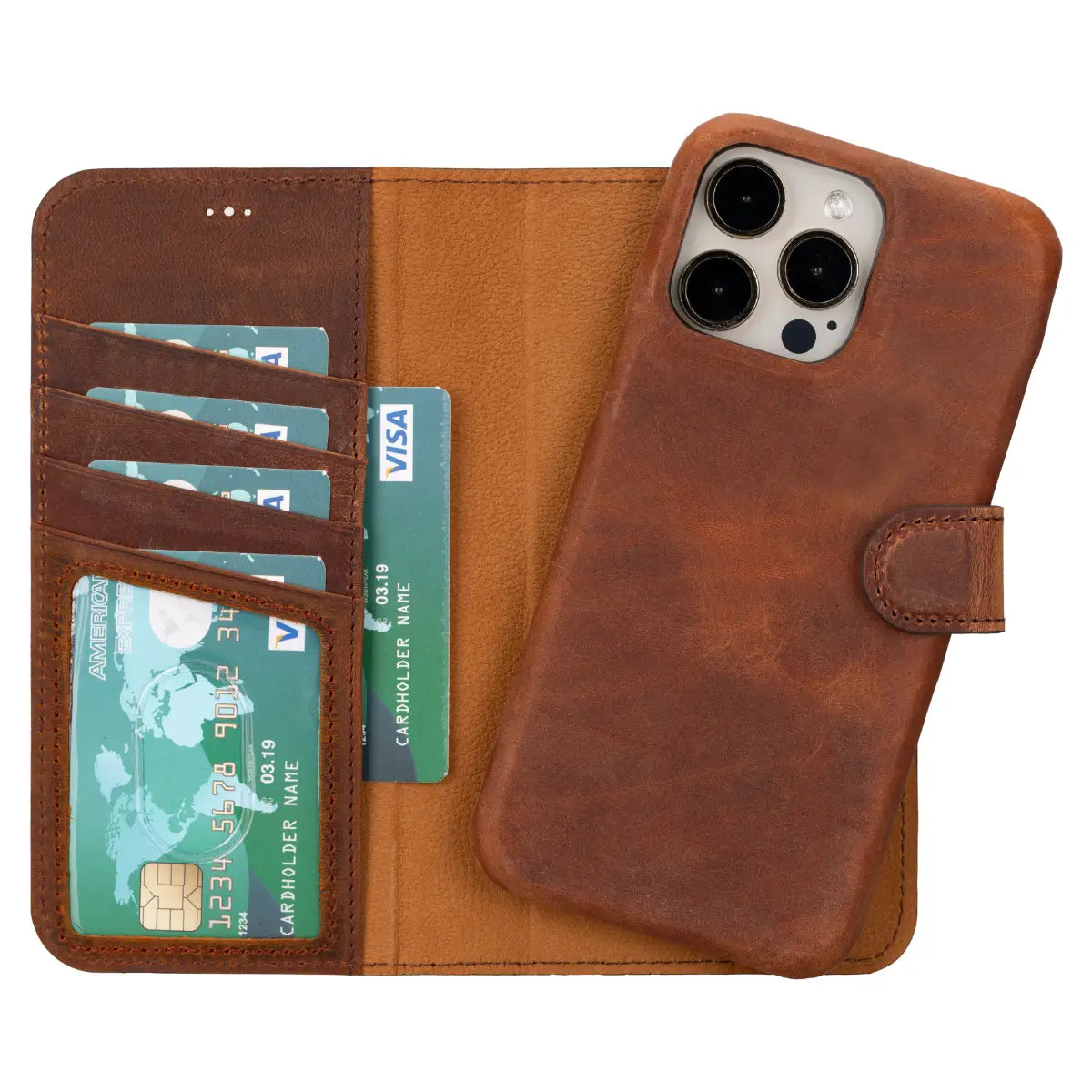 Distressed Brown Leather Prestige Wallet Case for iPhone 15 Pro Max