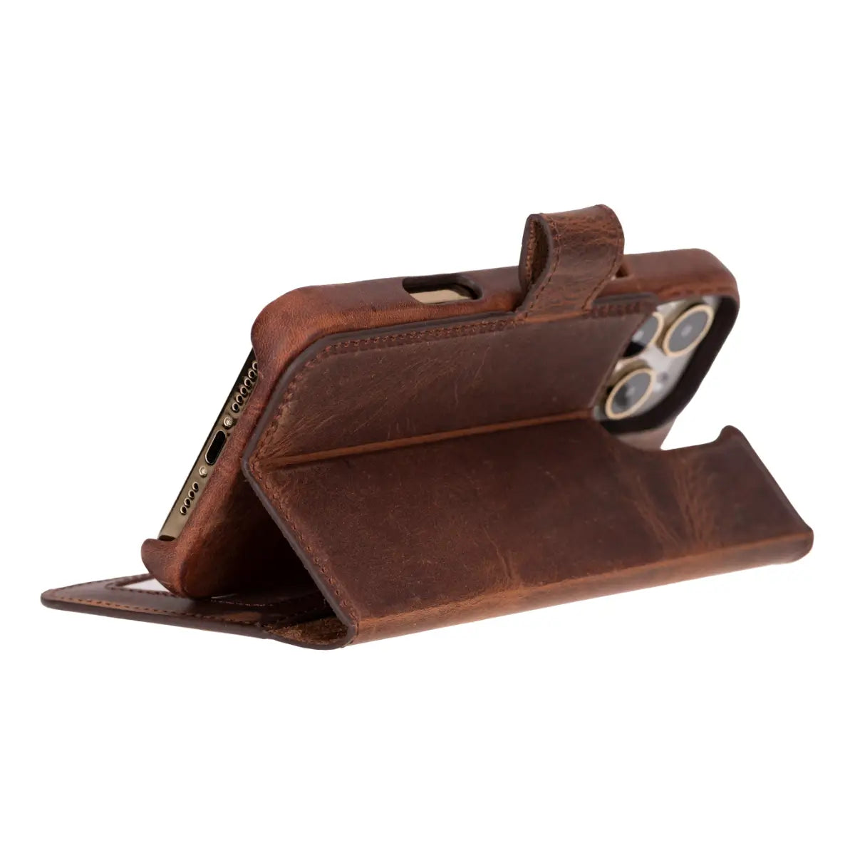 Distressed Brown Leather Prestige Wallet Case for iPhone 16 Pro