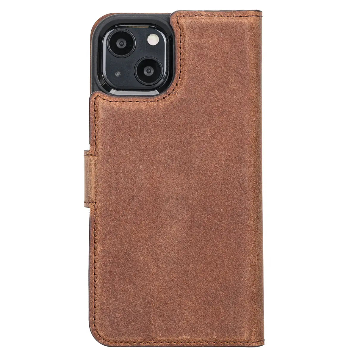 Distressed Brown Leather Wallet Case for iPhone 13