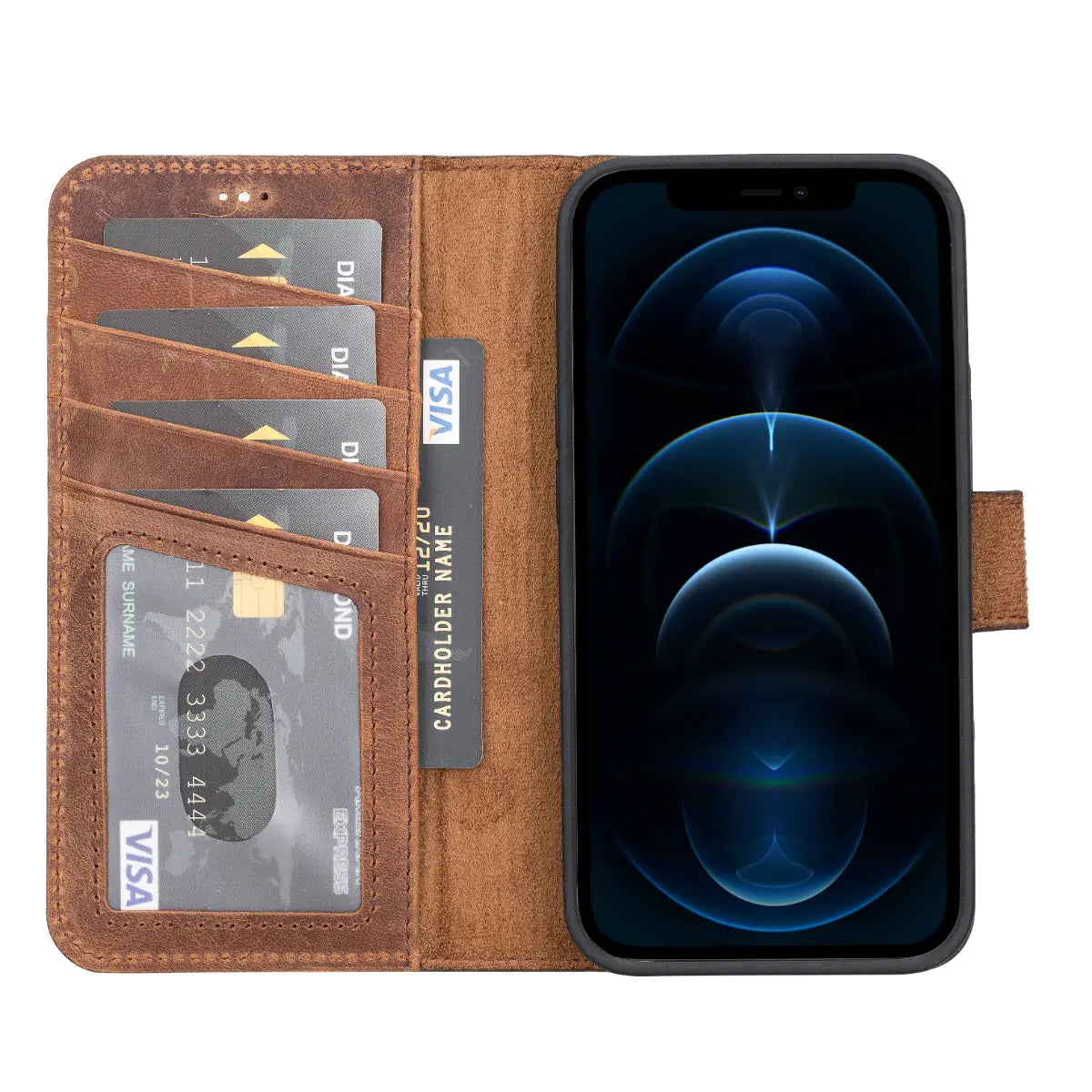 Distressed Brown Leather Wallet Case for iPhone 13