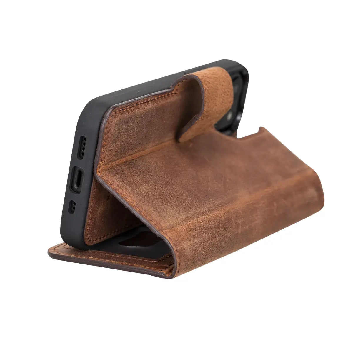 Distressed Brown Leather Wallet Case for iPhone 13 Mini