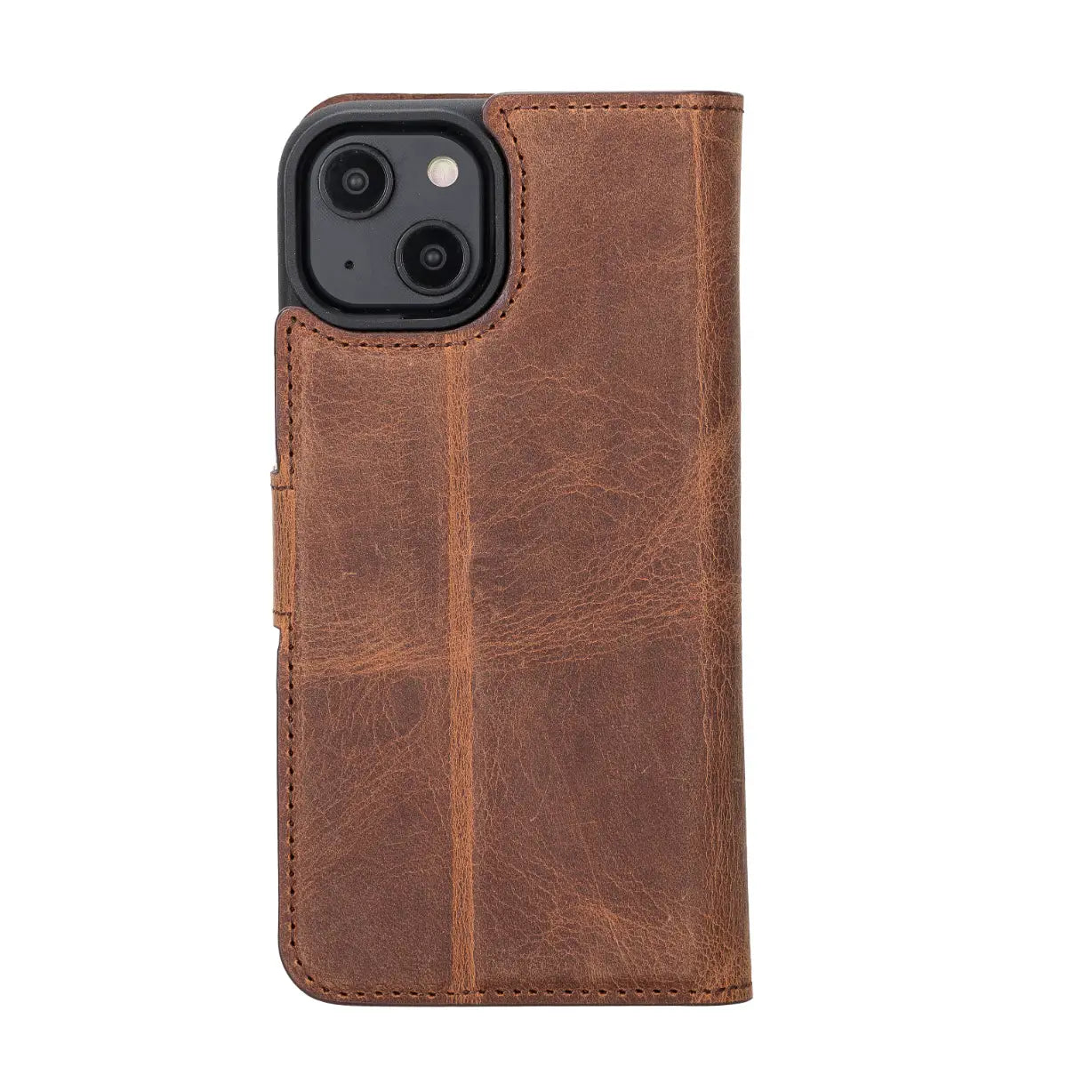Distressed Brown Leather Wallet Case for iPhone 14