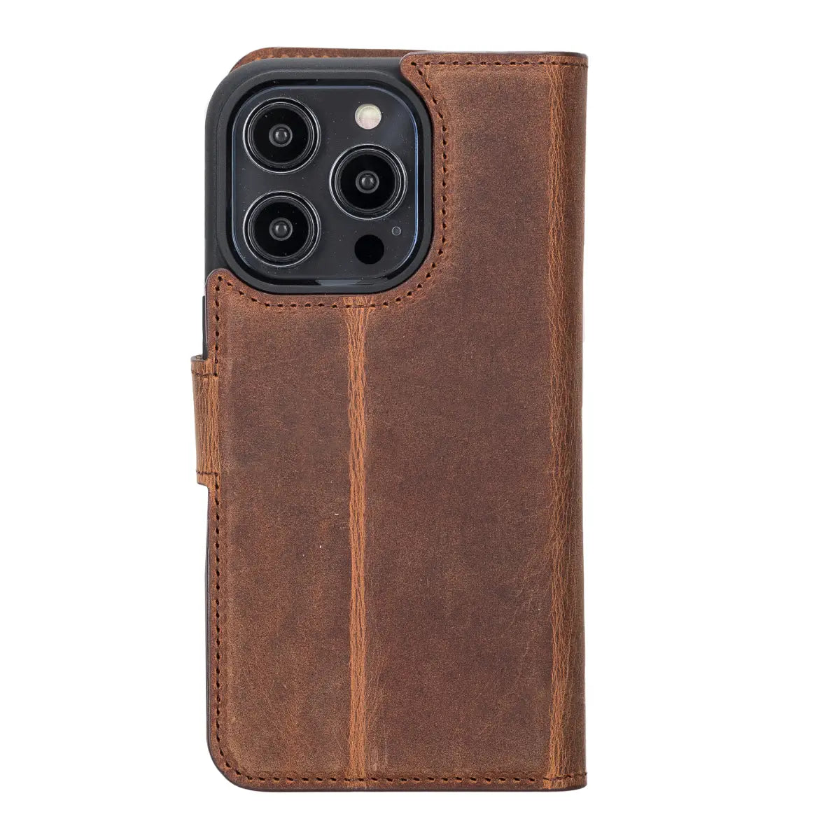 Distressed Brown Leather Wallet Case for iPhone 14 Pro