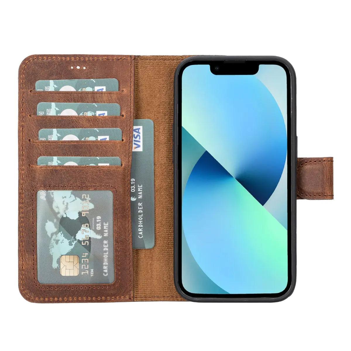 Distressed Brown Leather Wallet Case for iPhone 14 Pro