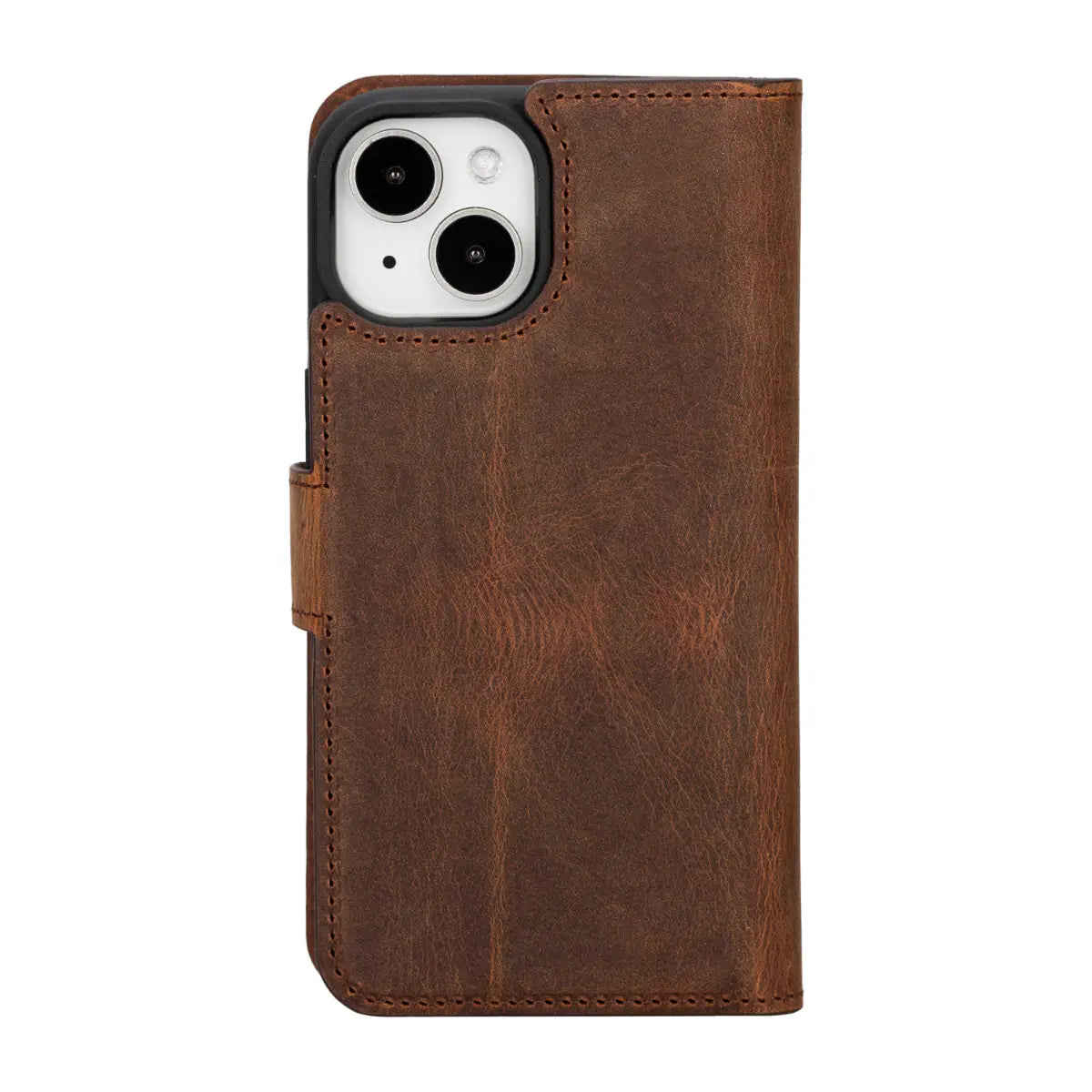 Distressed Brown Leather Wallet Case for iPhone 15