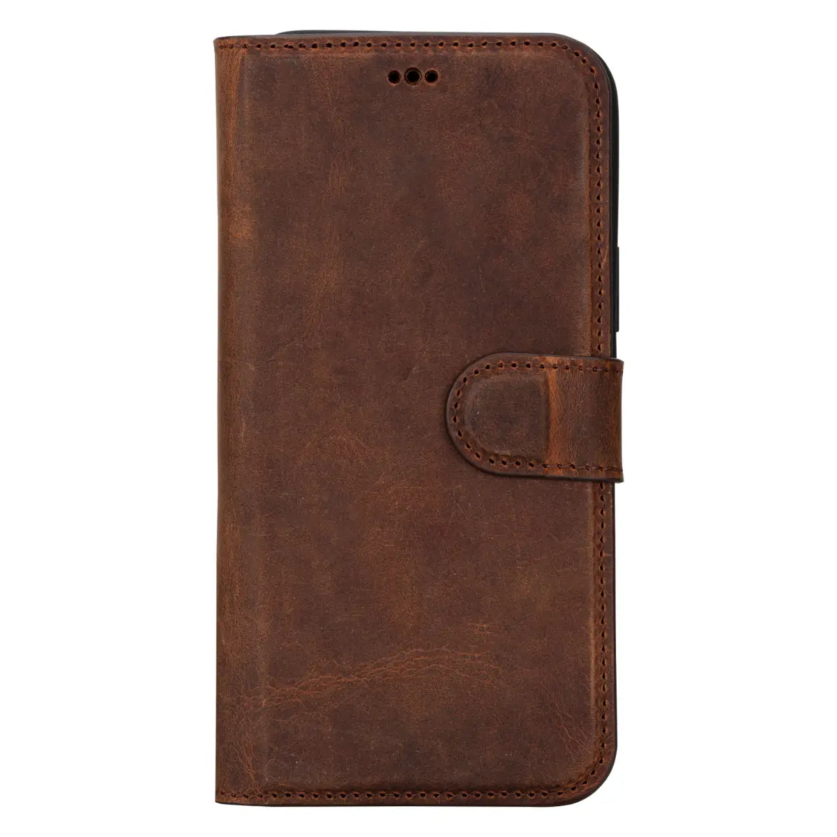 Distressed Brown Leather Wallet Case for iPhone 15 Plus