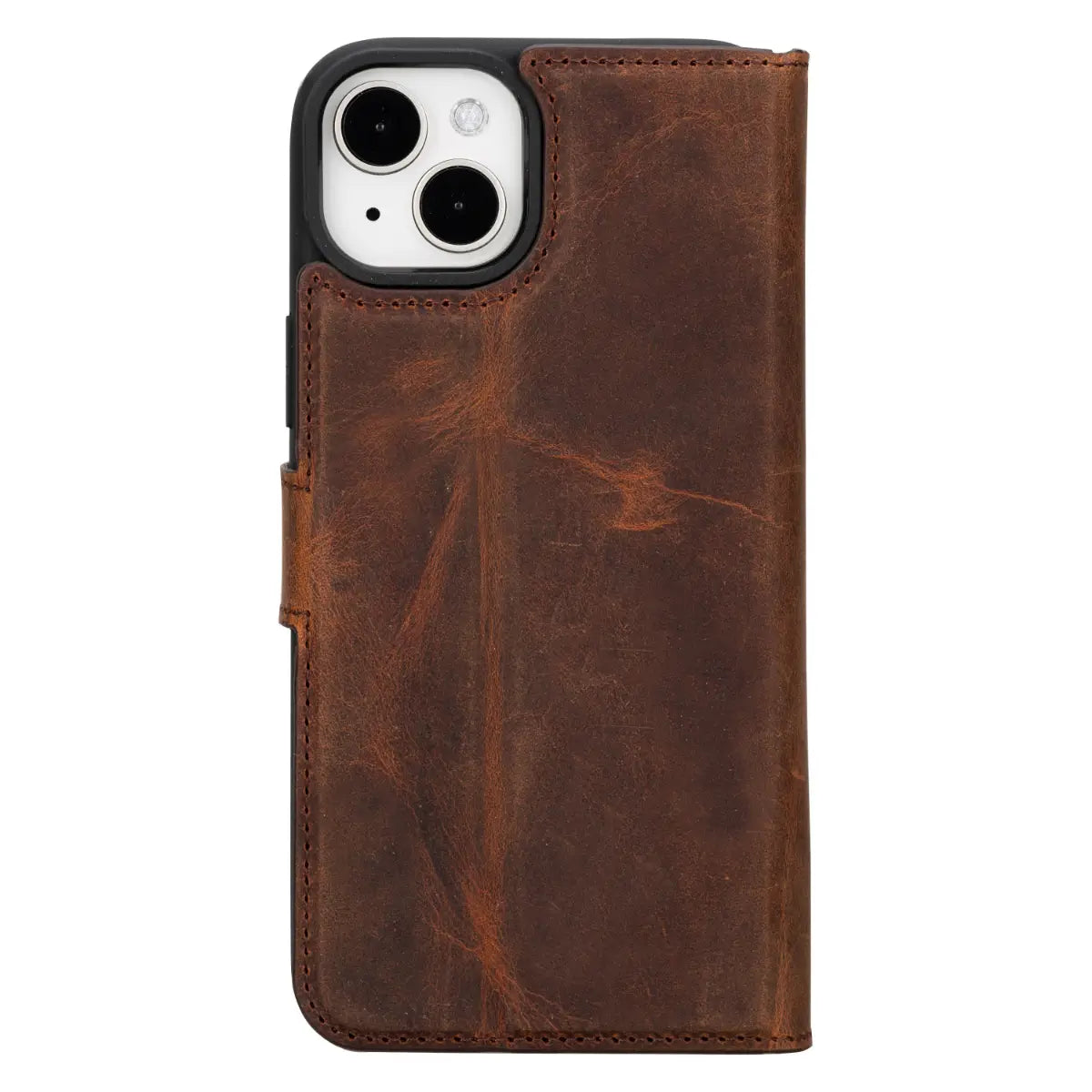 Distressed Brown Leather Wallet Case for iPhone 15 Plus