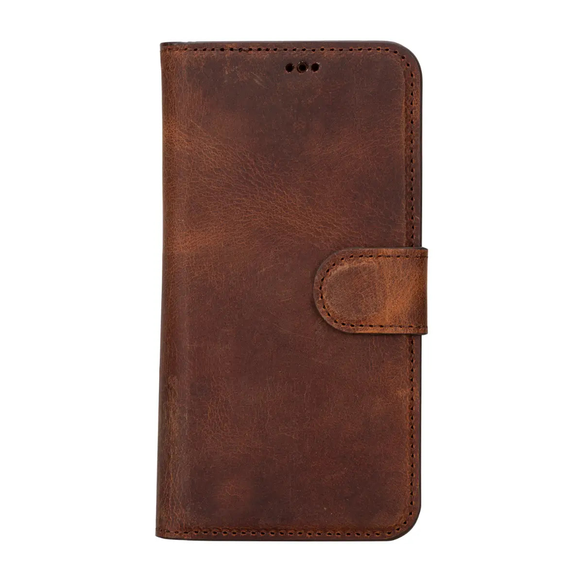 Distressed Brown Leather Wallet Case for iPhone 15 Pro