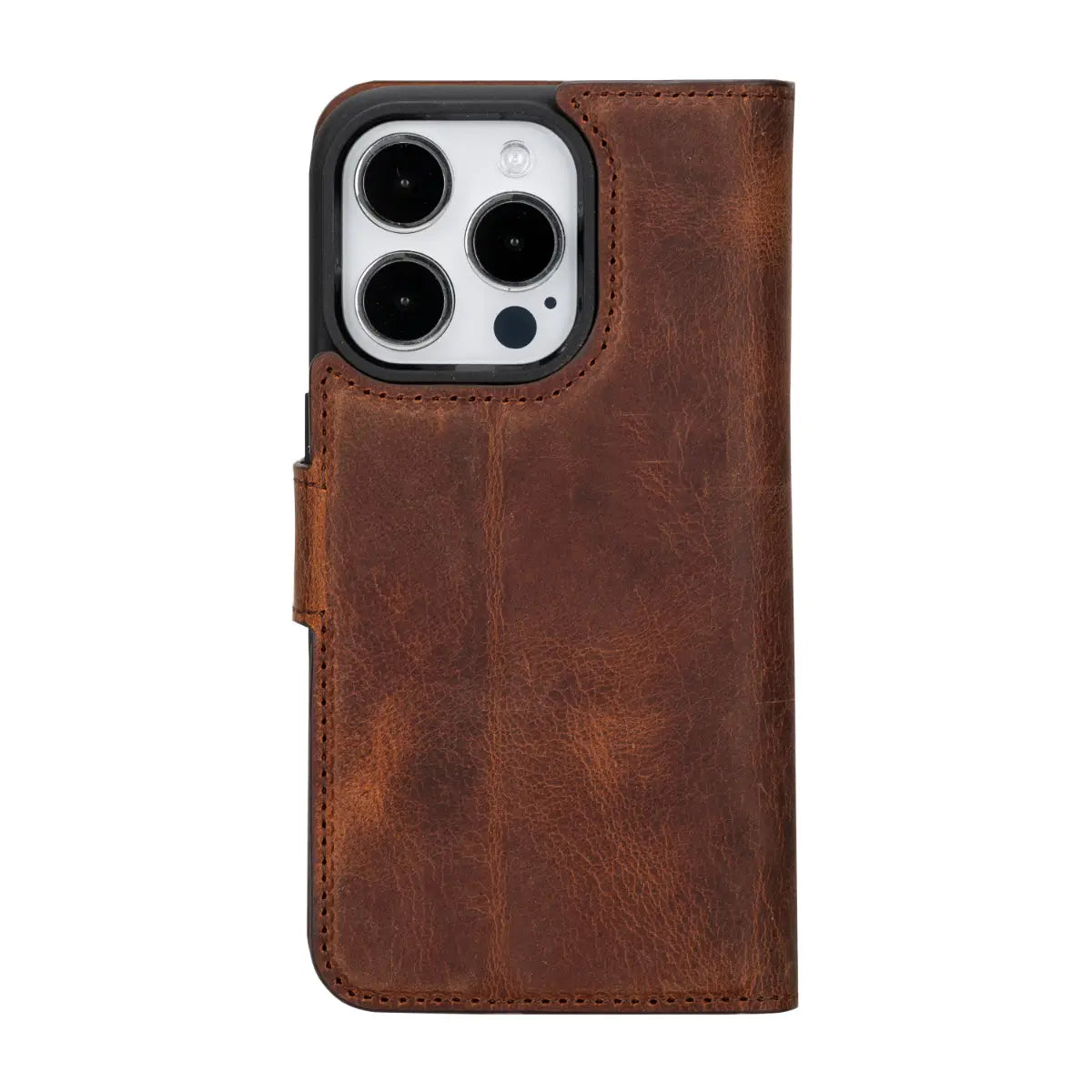 Distressed Brown Leather Wallet Case for iPhone 15 Pro