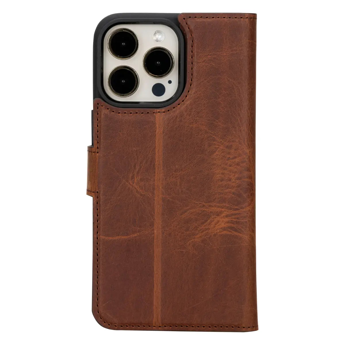 Distressed Brown Leather Wallet Case for iPhone 15 Pro Max