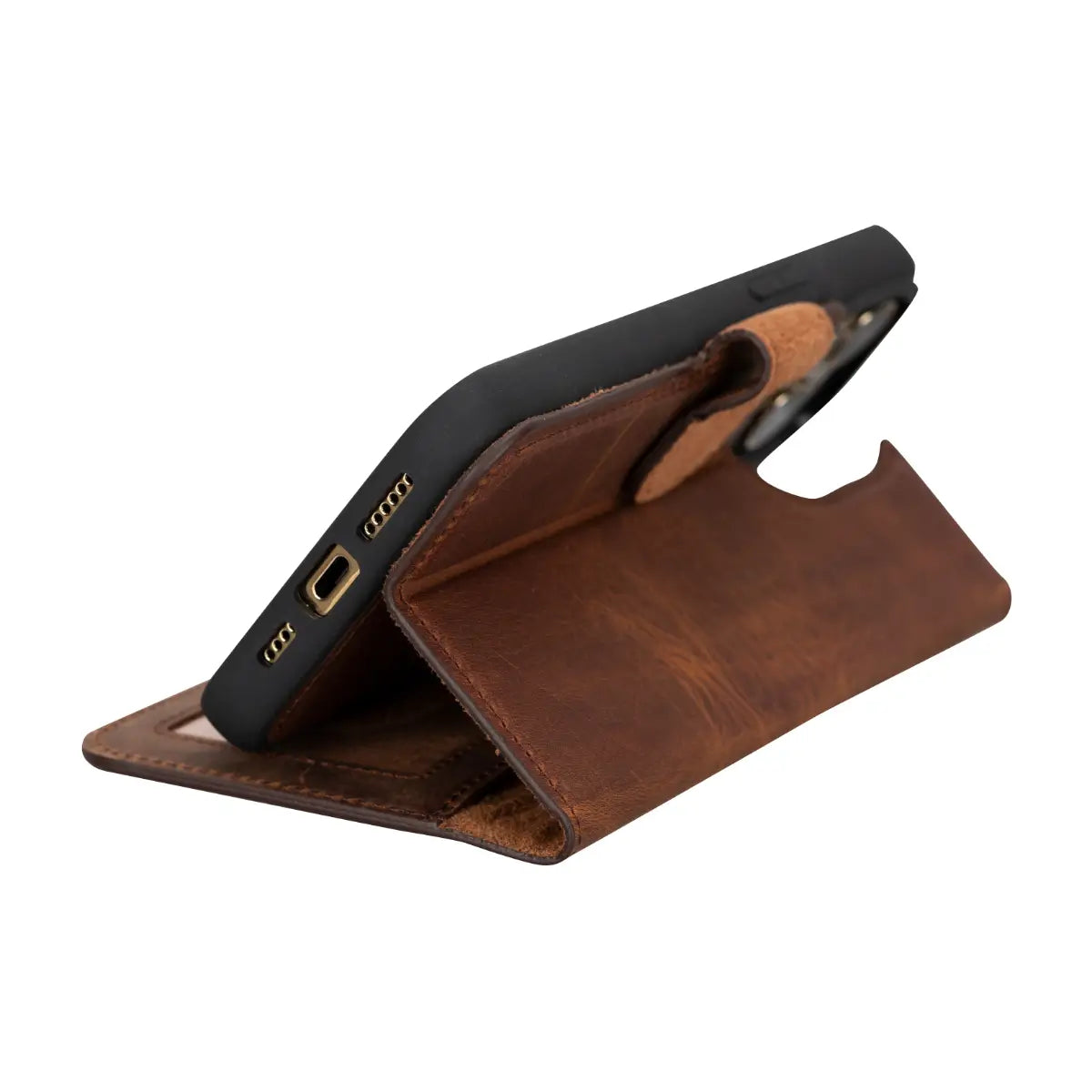 Distressed Brown Leather Wallet Case for iPhone 15 Pro Max