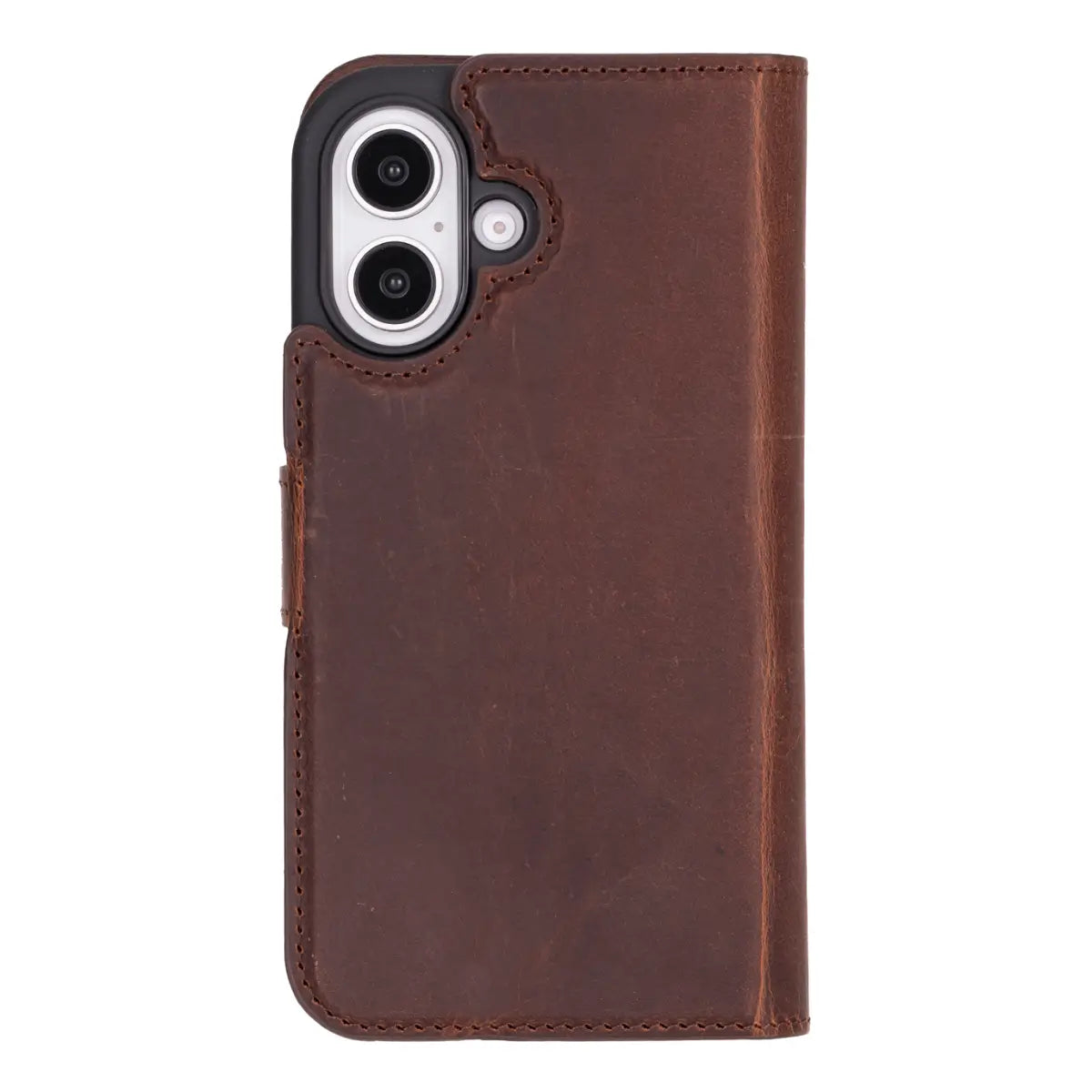 Distressed Brown Leather Wallet Case for iPhone 16