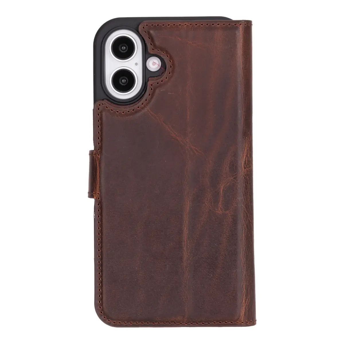 Distressed Brown Leather Wallet Case for iPhone 16 Plus
