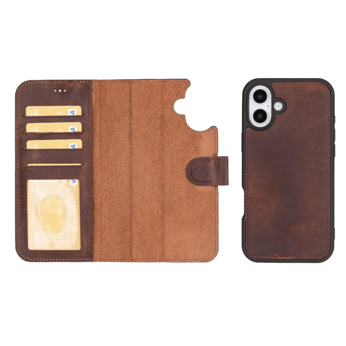 Distressed Brown Leather Wallet Case for iPhone 16 Plus