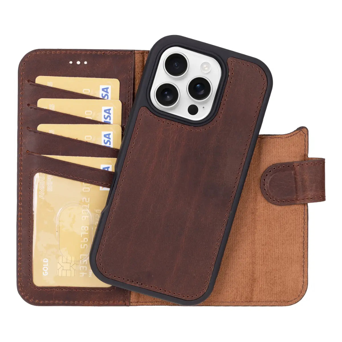 Distressed Brown Leather Wallet Case for iPhone 16 Pro
