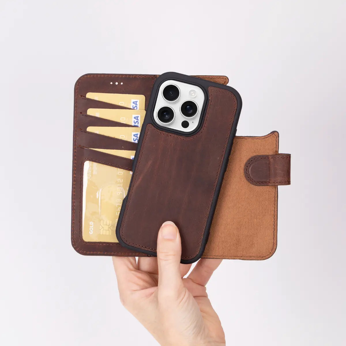 Distressed Brown Leather Wallet Case for iPhone 16 Pro Max