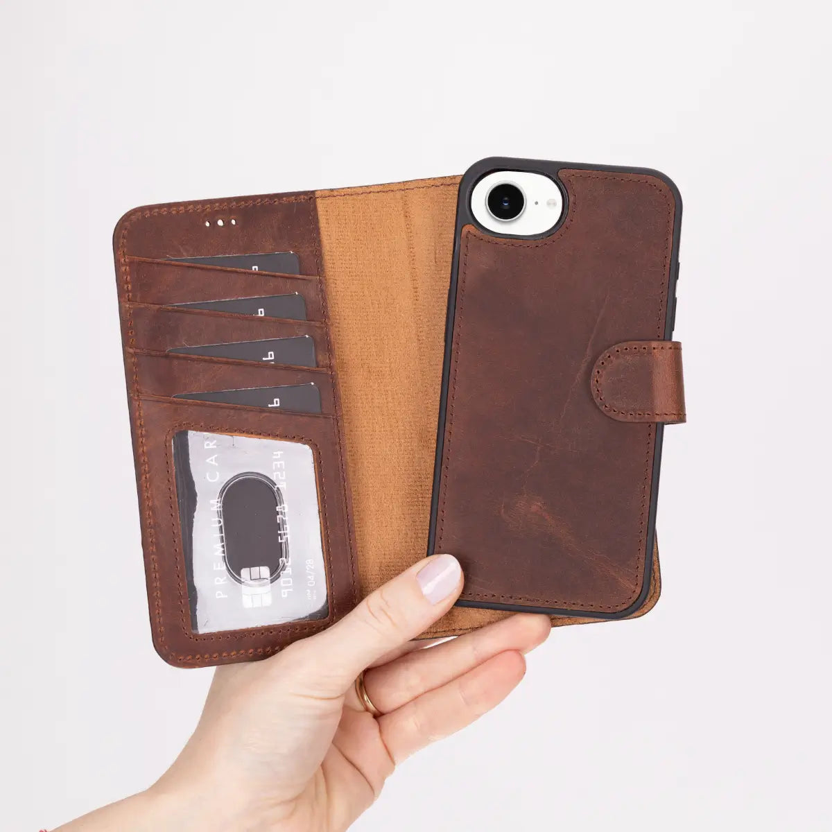 Distressed Brown Leather Wallet Case for iPhone 16e – O2 Leather