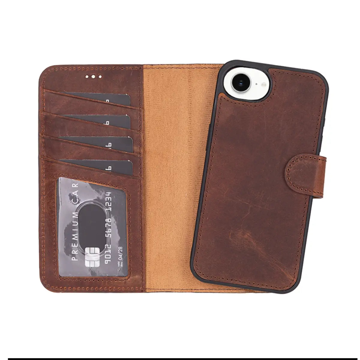 Distressed Brown Leather Wallet Case for iPhone 16e – O2 Leather