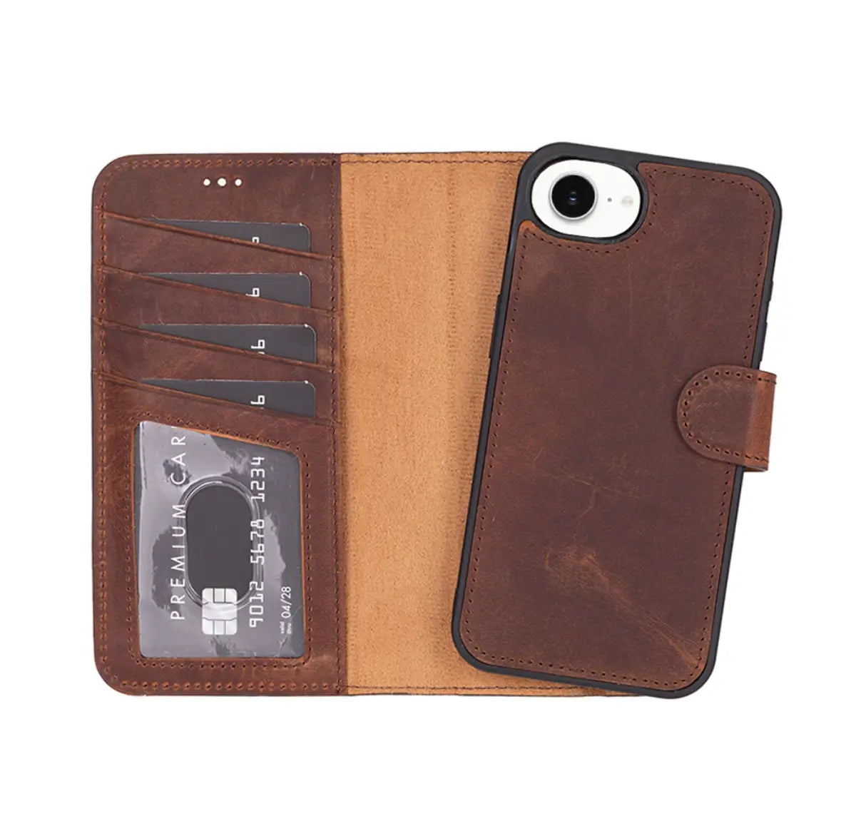 Distressed Brown Leather Wallet Case for iPhone 17e – O2 Leather