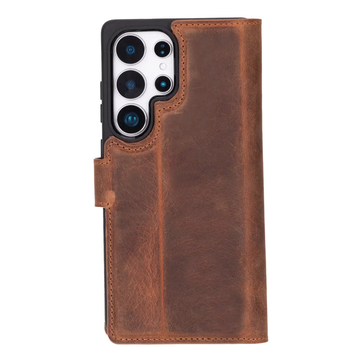 Distressed Brown Magnetic Leather Wallet Case for Galaxy S25 Ultra