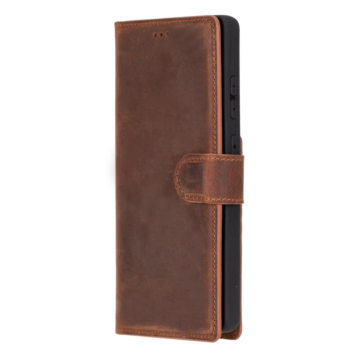 Distressed Brown Magnetic Leather Wallet Case for Galaxy S25 Ultra